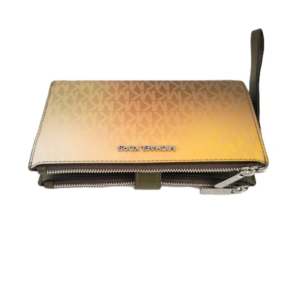 Michael Kors Jet Set Travel Large Double Zip Wristlet Clutch MK Ombre Olive Mult - Picture 6 of 7